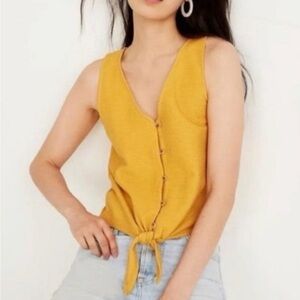Madewell Textured Mustard Yellow Tie-Front Tank